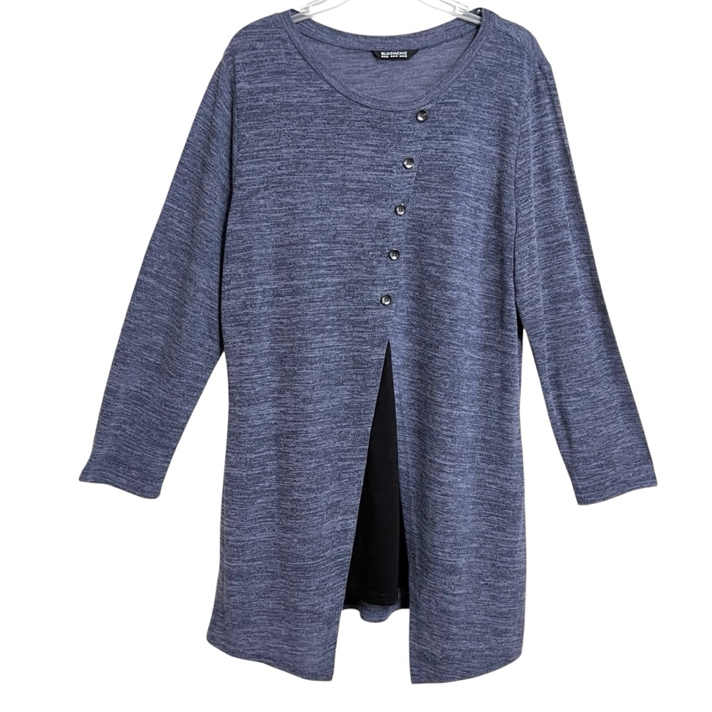 BloomChic Lagenlook Asymmetric Tunic Top Womens 18-20 Plus Size Blue Marled Knit